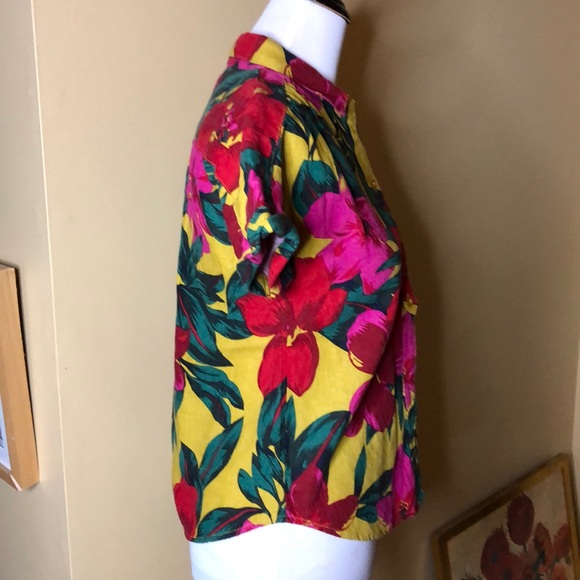 SP FOR CYNTHIA sz Small P Vibrant Floral Hawaiian Print Linen Breathable $89 NEW - Picture 3 of 8